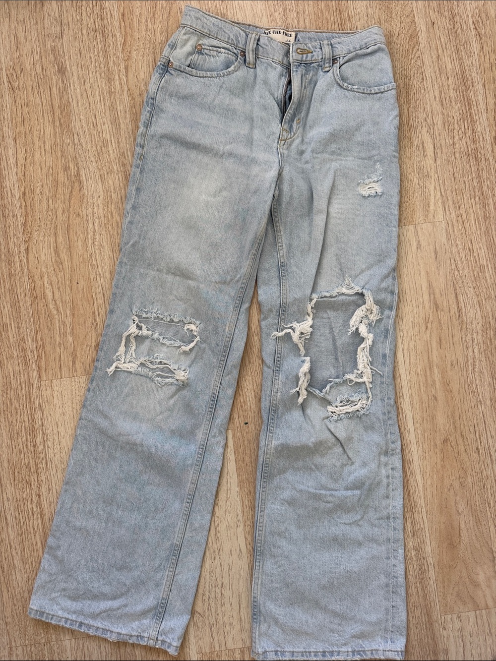 We The Free Light Blue Distressed Wide-Leg Jeans